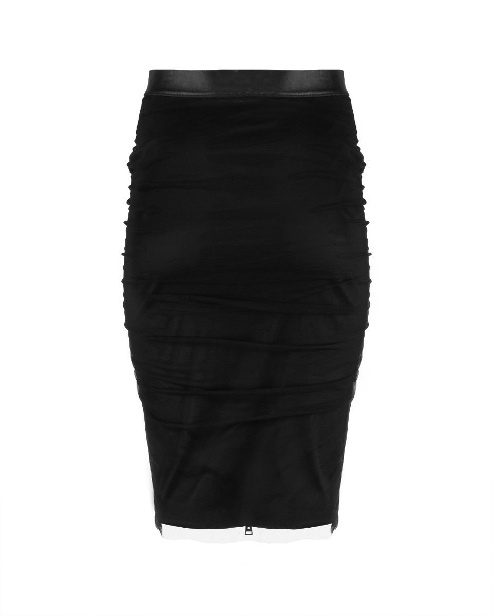 Tom Ford black tulle ruched pencil skirt thumbnail