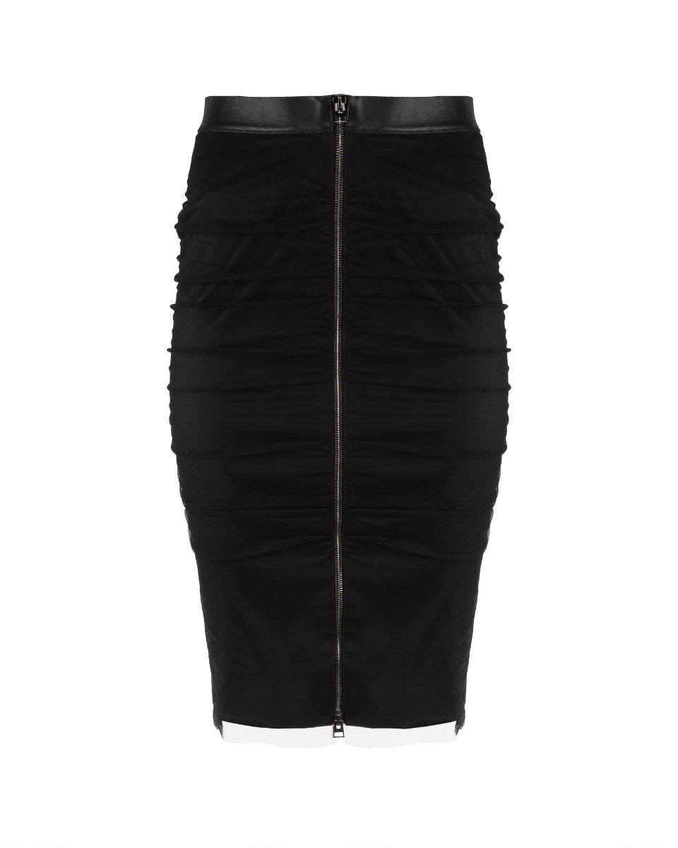 Tom Ford black tulle ruched pencil skirt thumbnail