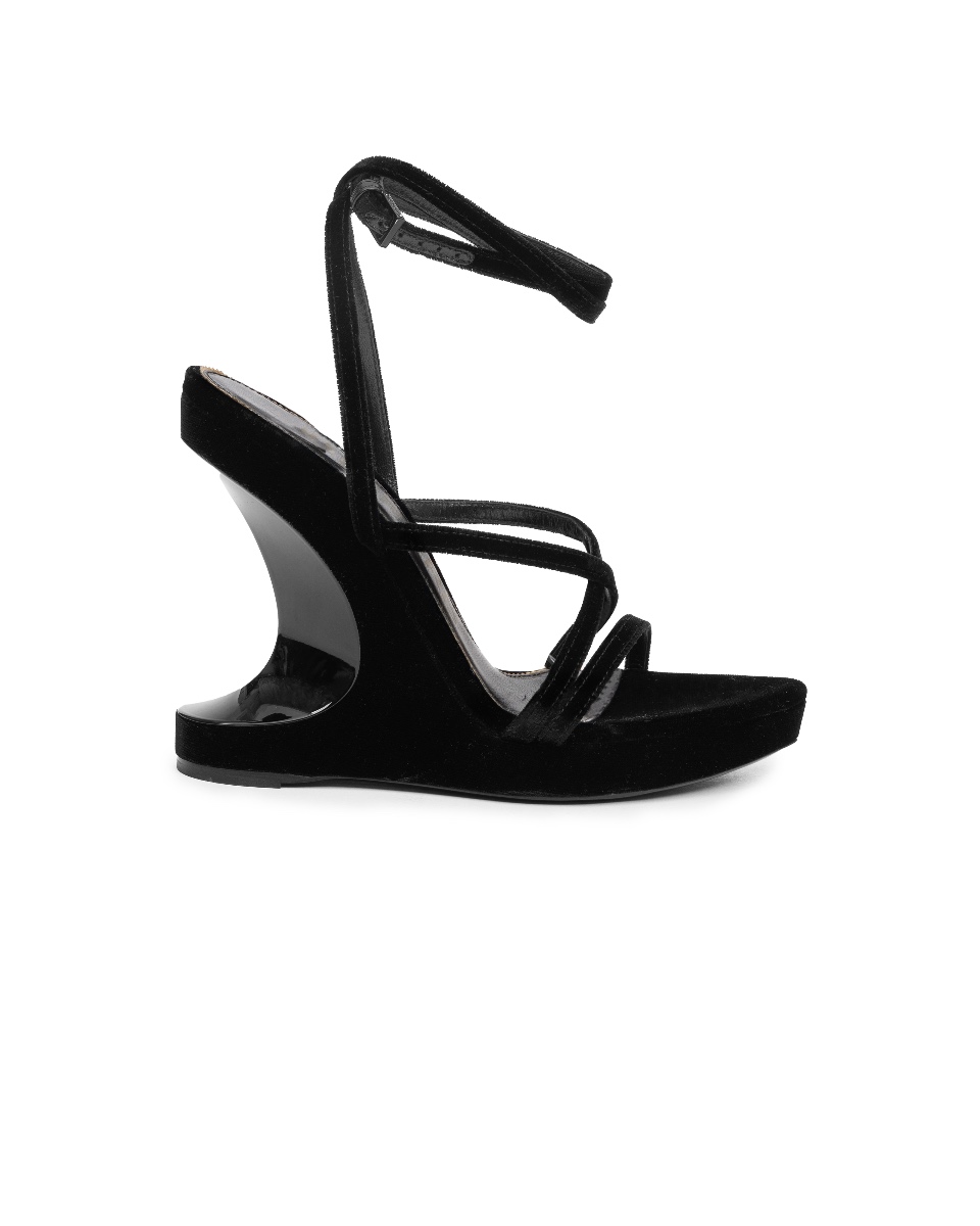 Tom Ford velvet wedge laced sandal heels thumbnail