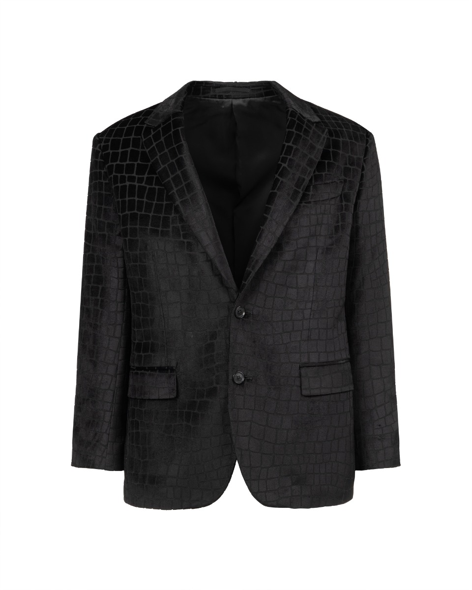 Versace Velvet Devoré  crocodile-effect single breasted blazer jacket thumbnail