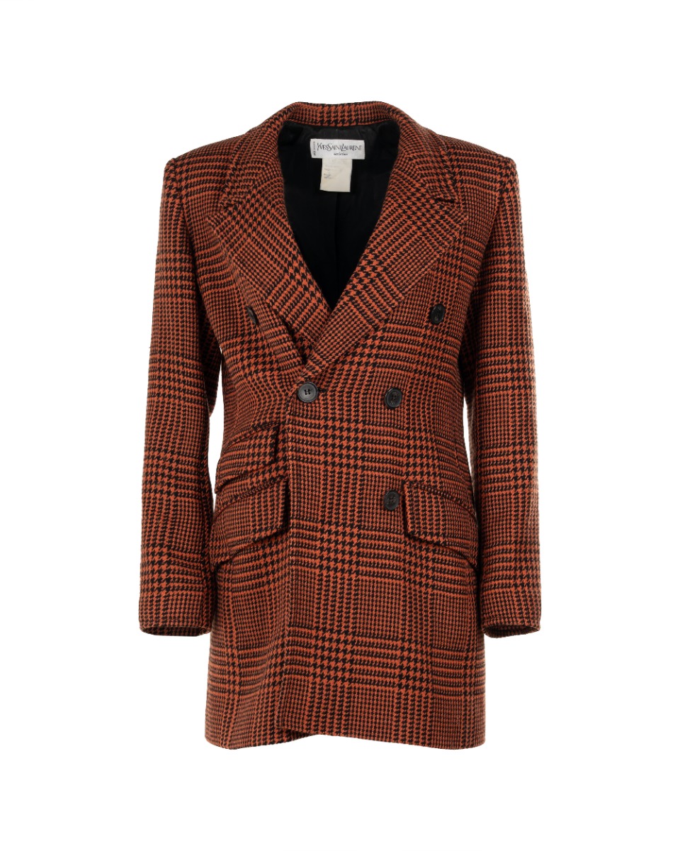 Yves Saint Laurent Variation Houndstooth red double-breasted coat thumbnail